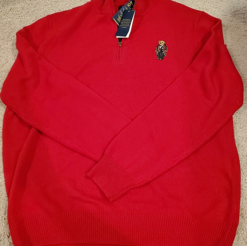 NWOT Polo tuxedo bear quarter zip sweater sz XL red